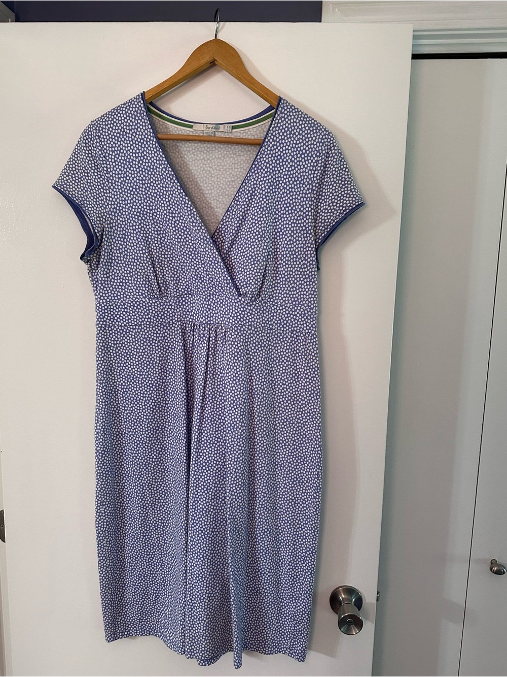 Boden Blue and White Dot Wrap-Front Mini Dress
